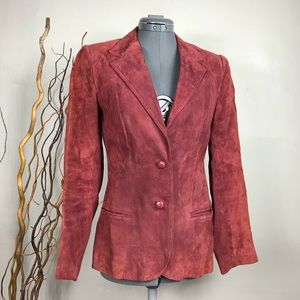Vintage Lined Genuine Leather Burgundy Suit Jacket